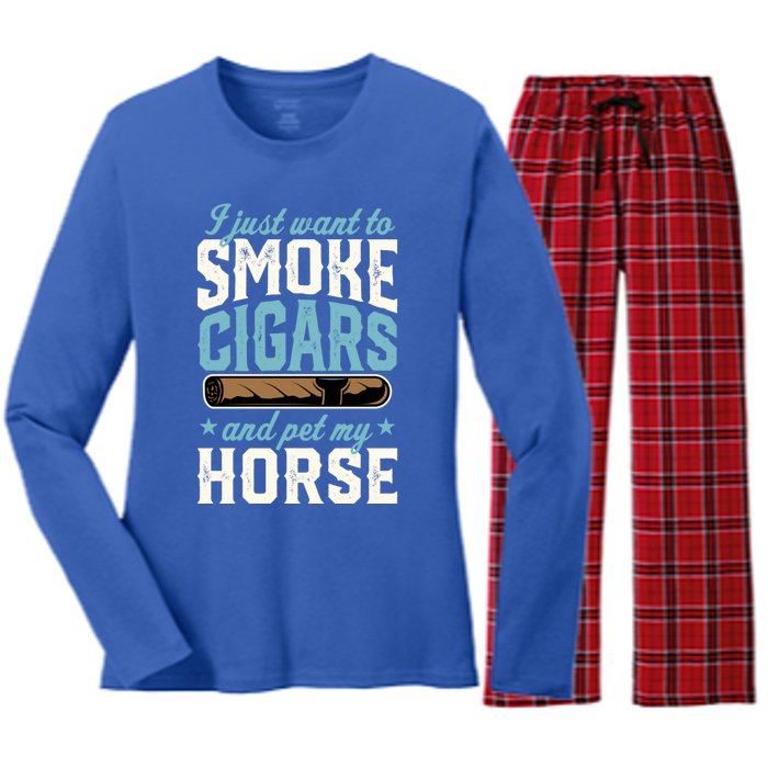 I Just Want To Smoke Cigars And Pet My Horse Gift Women's Long Sleeve Flannel Pajama Set 