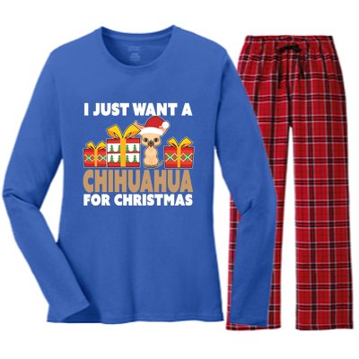 I Just Want A Chihuahua For Christmas Chihuahua Christmas Gift Women's Long Sleeve Flannel Pajama Set 