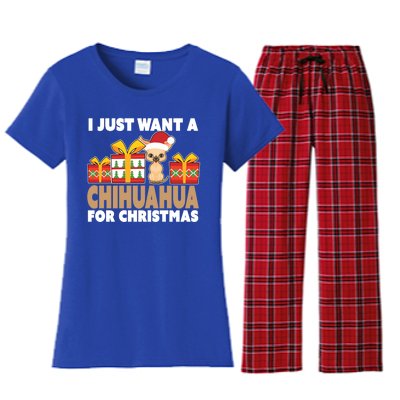 I Just Want A Chihuahua For Christmas Chihuahua Christmas Gift Women's Flannel Pajama Set