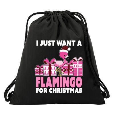 I Just Want A Flamingo For Christmas Flamingo Christmas Gift Drawstring Bag