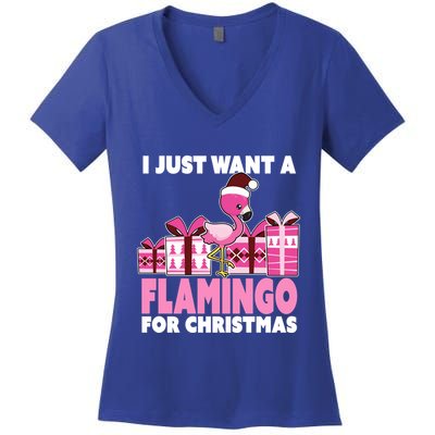 I Just Want A Flamingo For Christmas Flamingo Christmas Gift Women's V-Neck T-Shirt