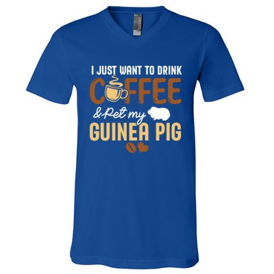 I Just Want To Coffee And Pet My Guinea Pig Lover Cute Cute Gift V-Neck T-Shirt