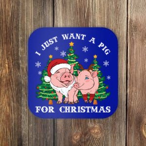 I Just Want A Pig For Christmas Holiday Tree Piglet Cute Cute Gift Coaster