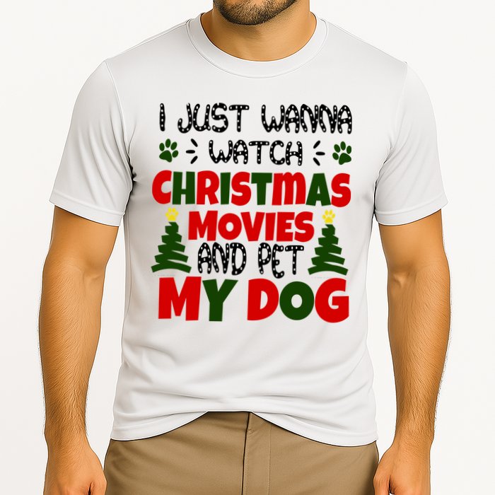I Just Want To Watch Christmas Moves And Pet My Dog Cooling Performance Crew T-Shirt