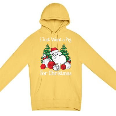 I Just Want A Pig For Christmas Holiday Tree Piglet Cute Gift Premium Pullover Hoodie