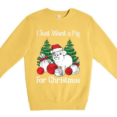 I Just Want A Pig For Christmas Holiday Tree Piglet Cute Gift Premium Crewneck Sweatshirt