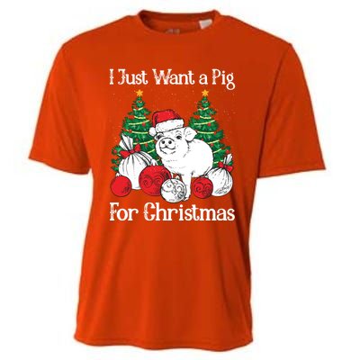 I Just Want A Pig For Christmas Holiday Tree Piglet Cute Gift Cooling Performance Crew T-Shirt