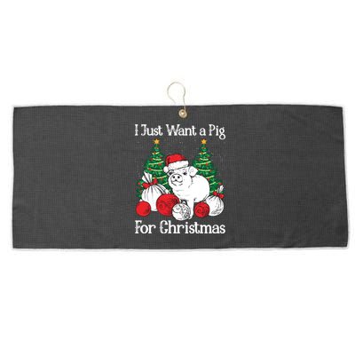 I Just Want A Pig For Christmas Holiday Tree Piglet Cute Gift Large Microfiber Waffle Golf Towel