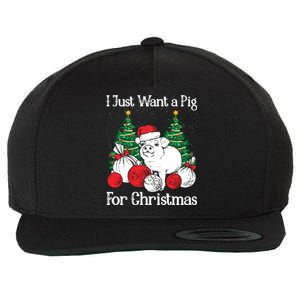 I Just Want A Pig For Christmas Holiday Tree Piglet Cute Gift Wool Snapback Cap