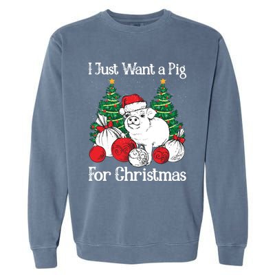 I Just Want A Pig For Christmas Holiday Tree Piglet Cute Gift Garment-Dyed Sweatshirt