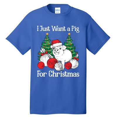 I Just Want A Pig For Christmas Holiday Tree Piglet Cute Gift Tall T-Shirt