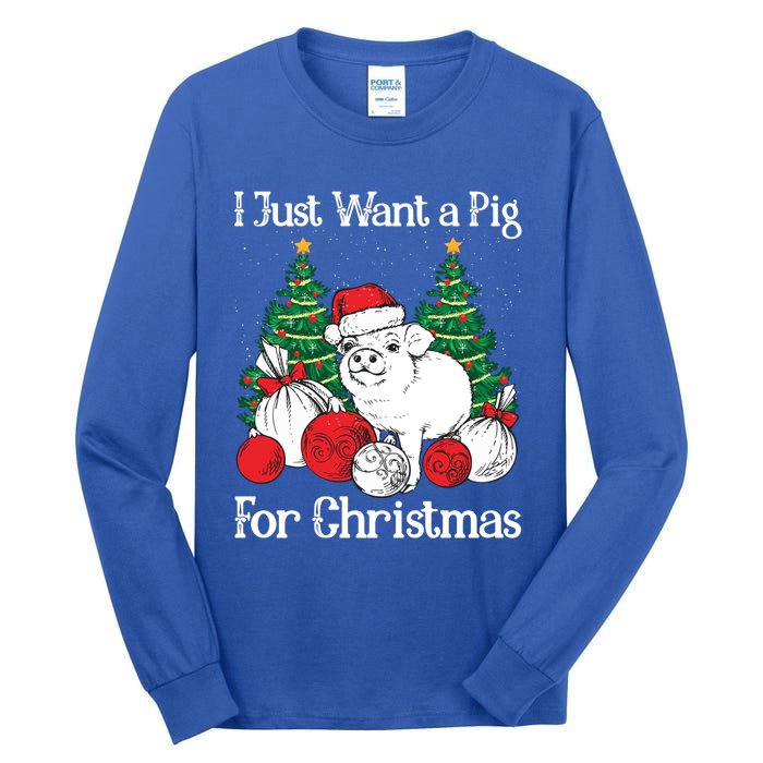 I Just Want A Pig For Christmas Holiday Tree Piglet Cute Gift Tall Long Sleeve T-Shirt