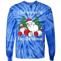 I Just Want A Pig For Christmas Holiday Tree Piglet Cute Gift Tie-Dye Long Sleeve Shirt