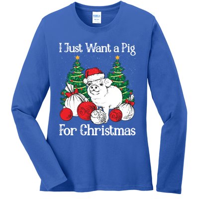 I Just Want A Pig For Christmas Holiday Tree Piglet Cute Gift Ladies Long Sleeve Shirt