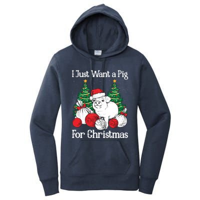 I Just Want A Pig For Christmas Holiday Tree Piglet Cute Gift Women's Pullover Hoodie