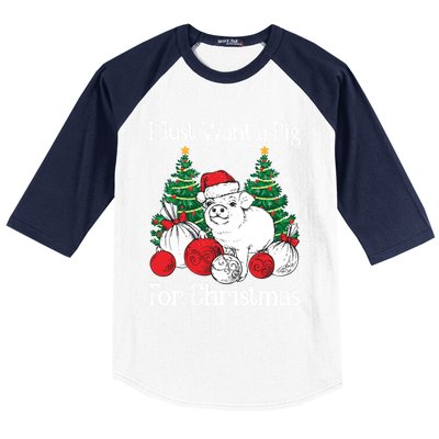 I Just Want A Pig For Christmas Holiday Tree Piglet Cute Gift Baseball Sleeve Shirt