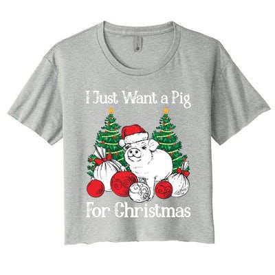 I Just Want A Pig For Christmas Holiday Tree Piglet Cute Gift Women's Crop Top Tee