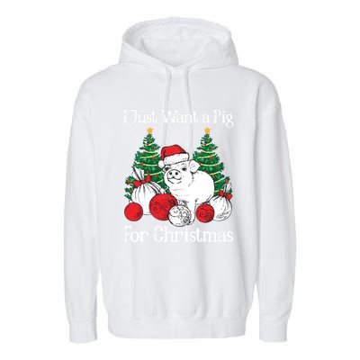 I Just Want A Pig For Christmas Holiday Tree Piglet Cute Gift Garment-Dyed Fleece Hoodie