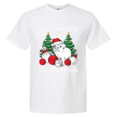 I Just Want A Pig For Christmas Holiday Tree Piglet Cute Gift Garment-Dyed Heavyweight T-Shirt