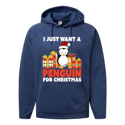 I Just Want A Penguin For Christmas Cute Penguin Christmas Gift Performance Fleece Hoodie