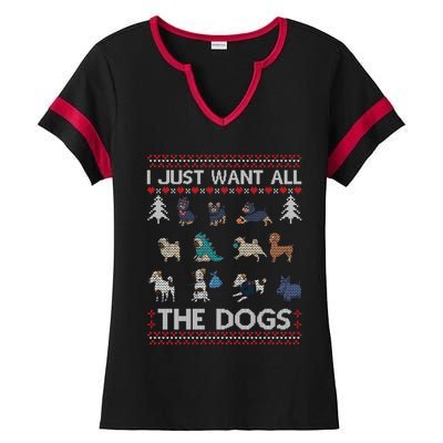 I Just Want All The Dogs Ugly Sweater Xmas Funny Ugly Meaningful Gift Ladies Halftime Notch Neck Tee