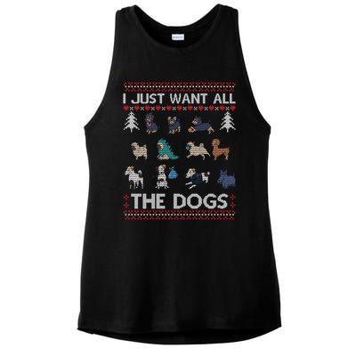 I Just Want All The Dogs Ugly Sweater Xmas Funny Ugly Meaningful Gift Ladies PosiCharge Tri-Blend Wicking Tank