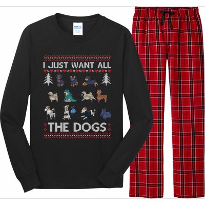 I Just Want All The Dogs Ugly Sweater Xmas Funny Ugly Meaningful Gift Long Sleeve Pajama Set