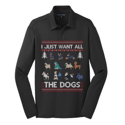 I Just Want All The Dogs Ugly Sweater Xmas Funny Ugly Meaningful Gift Silk Touch Performance Long Sleeve Polo