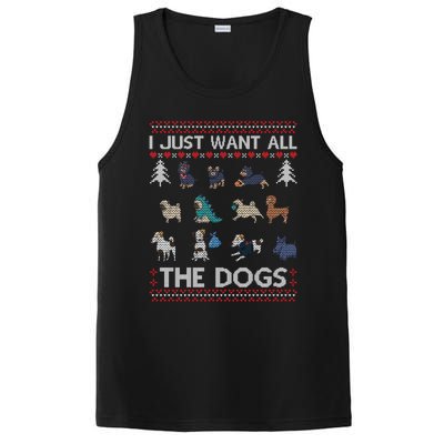 I Just Want All The Dogs Ugly Sweater Xmas Funny Ugly Meaningful Gift PosiCharge Competitor Tank