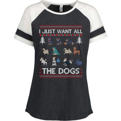 I Just Want All The Dogs Ugly Sweater Xmas Funny Ugly Meaningful Gift Enza Ladies Jersey Colorblock Tee