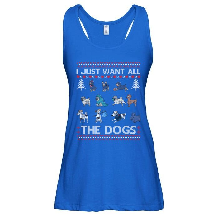 I Just Want All The Dogs Ugly Sweater Xmas Funny Ugly Meaningful Gift Ladies Essential Flowy Tank