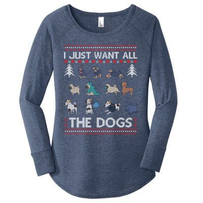 I Just Want All The Dogs Ugly Sweater Xmas Funny Ugly Meaningful Gift Women's Perfect Tri Tunic Long Sleeve Shirt