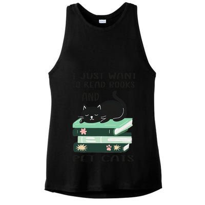 I Just Want To Read Books And Pet Cats Funny Reading Cat Ladies PosiCharge Tri-Blend Wicking Tank
