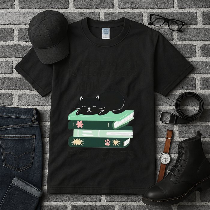 I Just Want To Read Books And Pet Cats Funny Reading Cat Tall T-Shirt