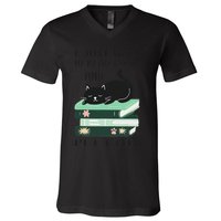 I Just Want To Read Books And Pet Cats Funny Reading Cat V-Neck T-Shirt