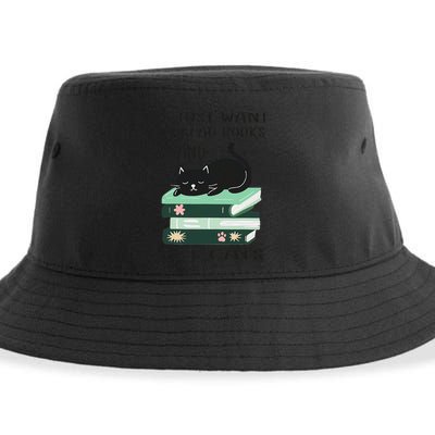 I Just Want To Read Books And Pet Cats Funny Reading Cat Sustainable Bucket Hat