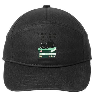 I Just Want To Read Books And Pet Cats Funny Reading Cat 7-Panel Snapback Hat