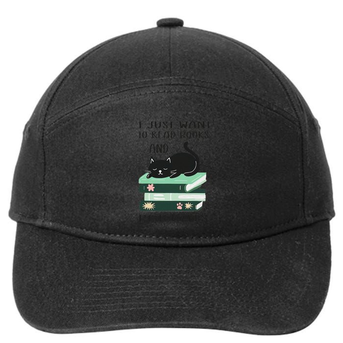 I Just Want To Read Books And Pet Cats Funny Reading Cat 7-Panel Snapback Hat