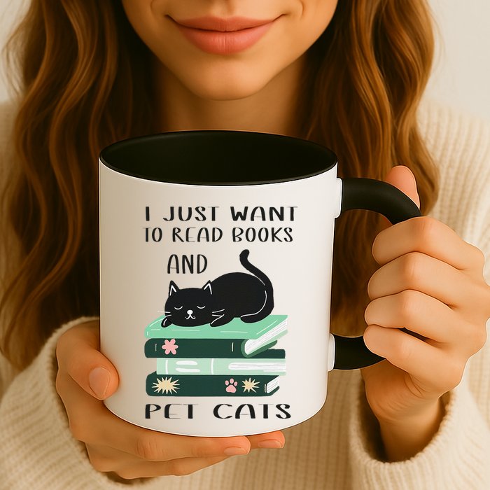 I Just Want To Read Books And Pet Cats Funny Reading Cat Mug
