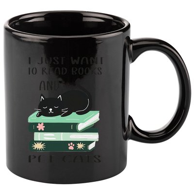 I Just Want To Read Books And Pet Cats Funny Reading Cat 11oz C Handle Ceramic Mug