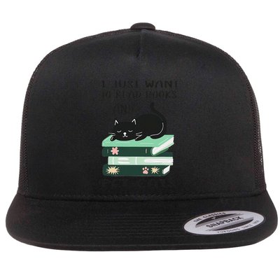 I Just Want To Read Books And Pet Cats Funny Reading Cat Flatbill Hat