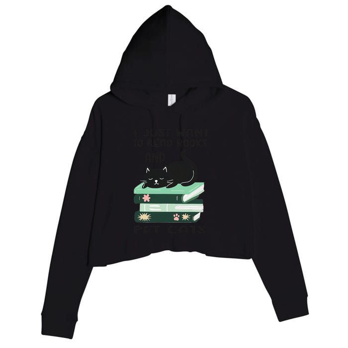 I Just Want To Read Books And Pet Cats Funny Reading Cat Crop Fleece Hoodie