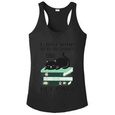 I Just Want To Read Books And Pet Cats Funny Reading Cat Ladies PosiCharge Competitor Racerback Tank