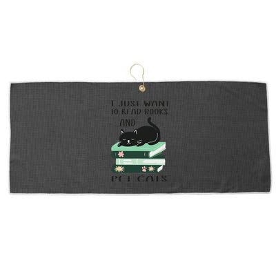 I Just Want To Read Books And Pet Cats Funny Reading Cat Large Microfiber Waffle Golf Towel