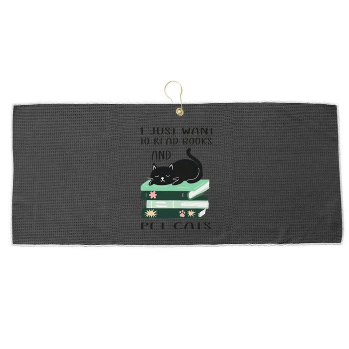 I Just Want To Read Books And Pet Cats Funny Reading Cat Large Microfiber Waffle Golf Towel