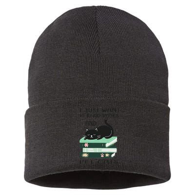 I Just Want To Read Books And Pet Cats Funny Reading Cat Sustainable Knit Beanie