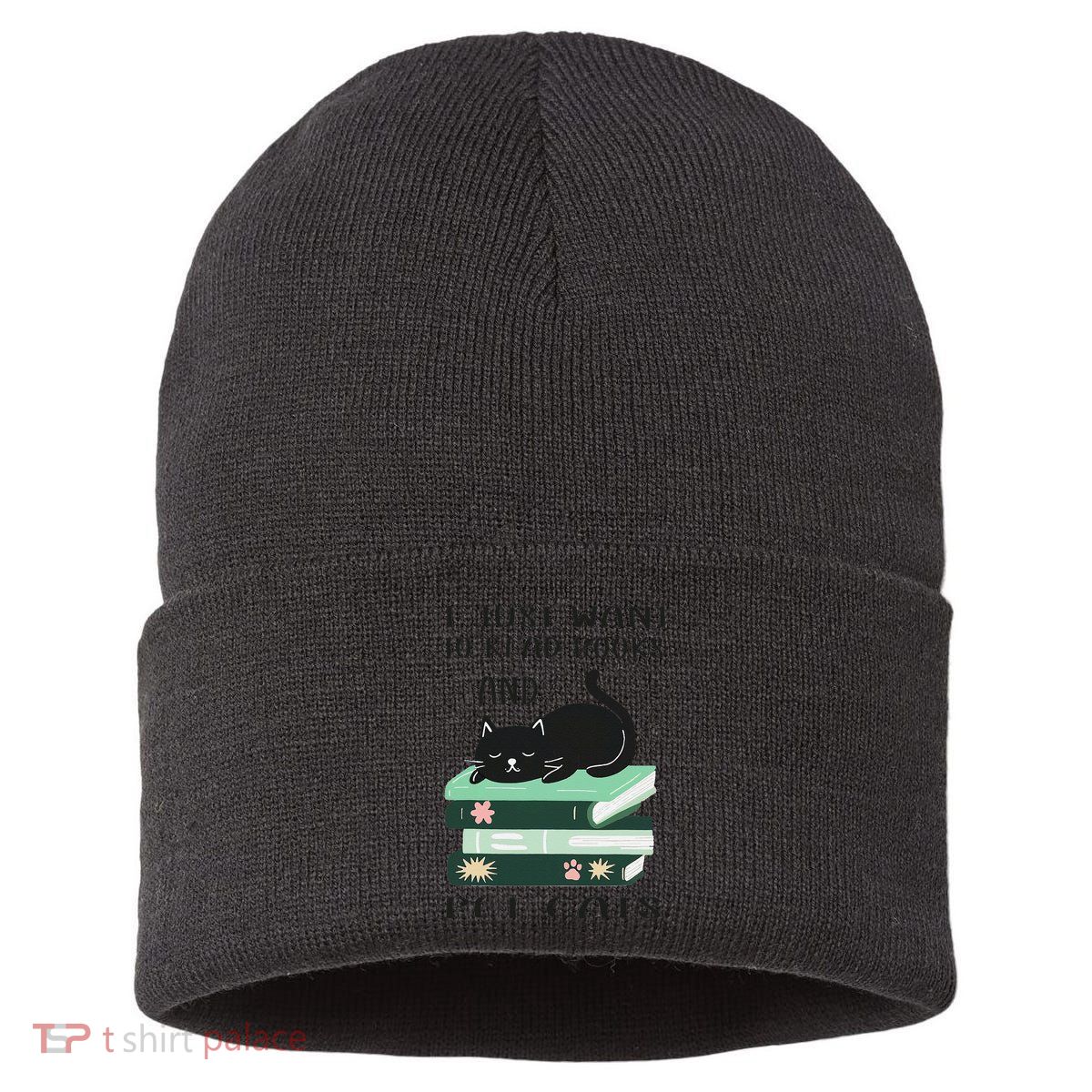 I Just Want To Read Books And Pet Cats Funny Reading Cat Sustainable Knit Beanie