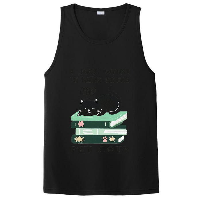I Just Want To Read Books And Pet Cats Funny Reading Cat PosiCharge Competitor Tank