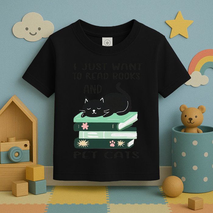 I Just Want To Read Books And Pet Cats Funny Reading Cat Toddler T-Shirt