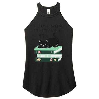 I Just Want To Read Books And Pet Cats Funny Reading Cat Women's Perfect Tri Rocker Tank